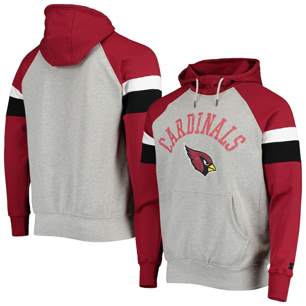 Arizona Cardinals Starter Home Run Raglan Pullover Hoodie - Heathered Gray/Cardinal - NFL