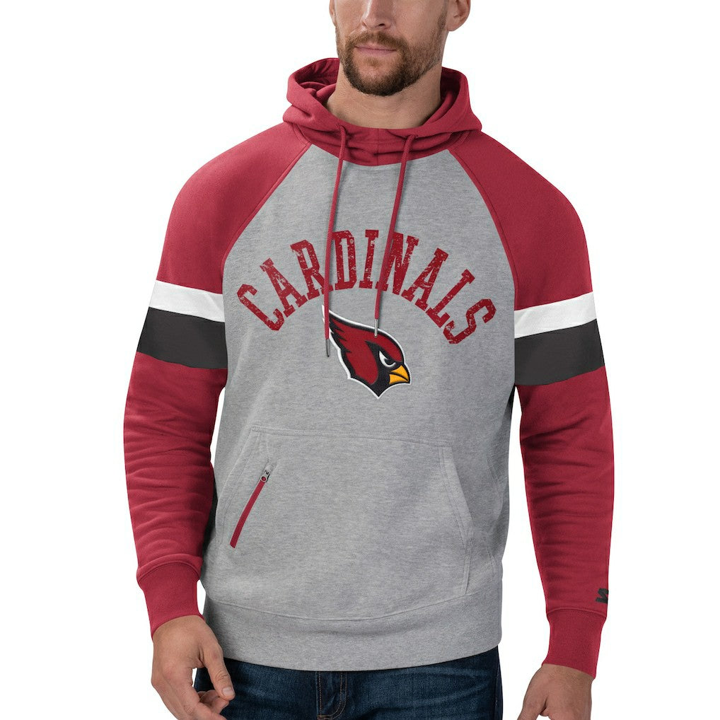 Arizona Cardinals Starter Home Run Raglan Pullover Hoodie - Heathered Gray/Cardinal - NFL