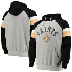 New Orleans Saints Starter Home Run Raglan Pullover Hoodie - Heathered Gray/Black - NFL