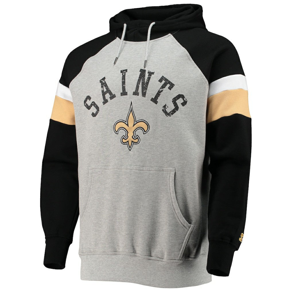 New Orleans Saints Starter Home Run Raglan Pullover Hoodie - Heathered Gray/Black - NFL