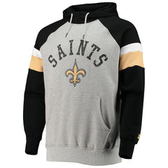 New Orleans Saints Starter Home Run Raglan Pullover Hoodie - Heathered Gray/Black - NFL