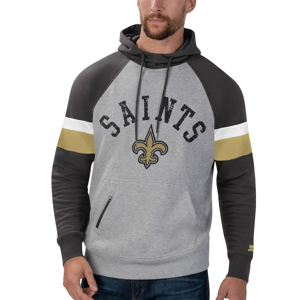 New Orleans Saints Starter Home Run Raglan Pullover Hoodie - Heathered Gray/Black - NFL