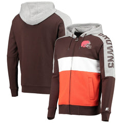 Cleveland Browns Starter Playoffs Color Block Full-Zip Hoodie - Brown/Orange - NFL