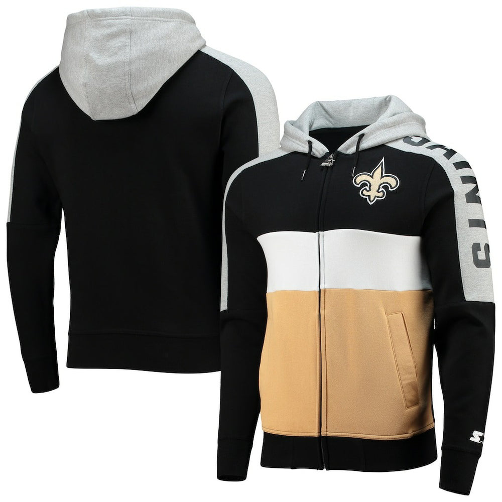 New Orleans Saints Starter Playoffs Color Block Full-Zip Hoodie - Black/Gold - NFL