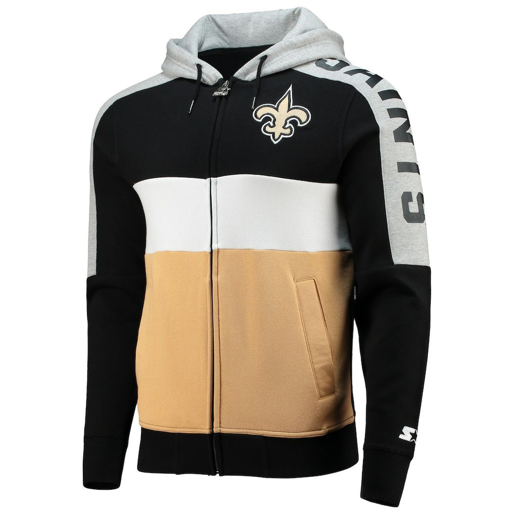 New Orleans Saints Starter Playoffs Color Block Full-Zip Hoodie - Black/Gold - NFL