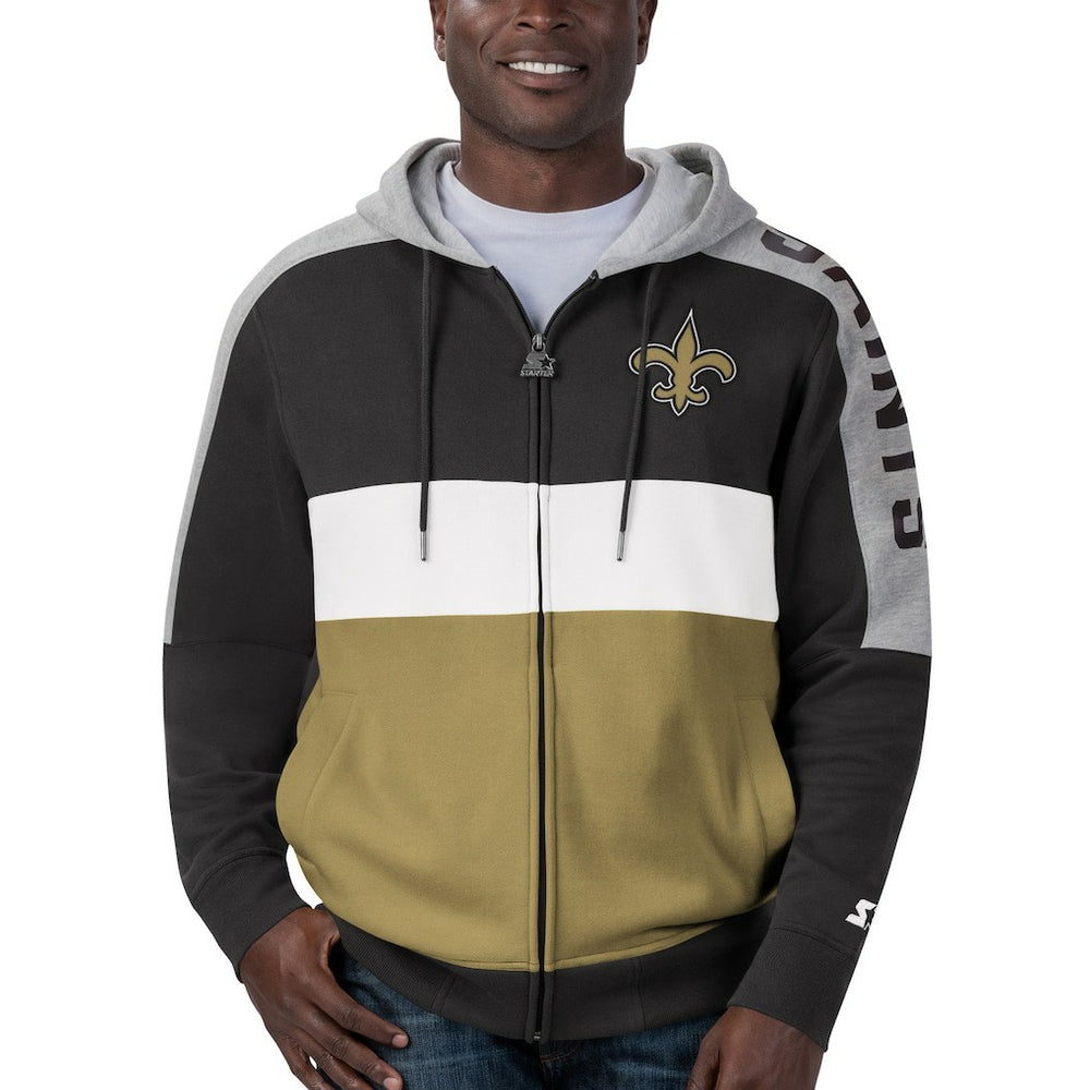 New Orleans Saints Starter Playoffs Color Block Full-Zip Hoodie - Black/Gold - NFL