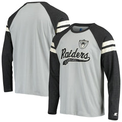 Las Vegas Raiders Starter Throwback League Raglan Long Sleeve Tri-Blend T-Shirt - Silver/Black - NFL
