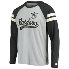 Las Vegas Raiders Starter Throwback League Raglan Long Sleeve Tri-Blend T-Shirt - Silver/Black - NFL