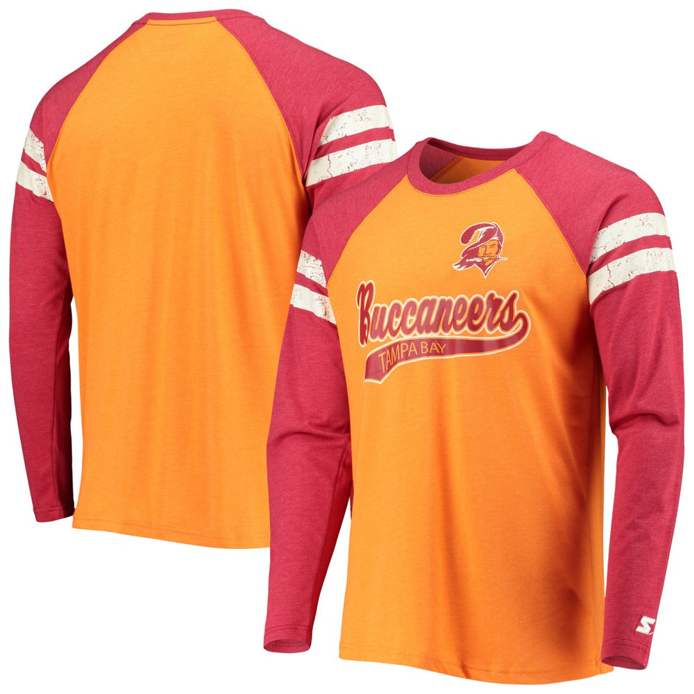 Tampa Bay Buccaneers Starter Throwback League Raglan Long Sleeve Tri-Blend T-Shirt - Orange/Red - NFL