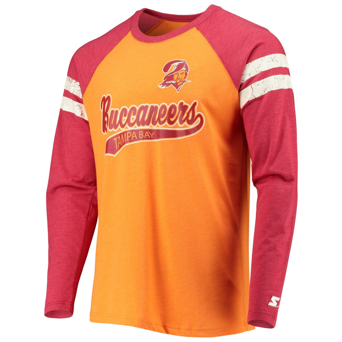 Tampa Bay Buccaneers Starter Throwback League Raglan Long Sleeve Tri-Blend T-Shirt - Orange/Red - NFL