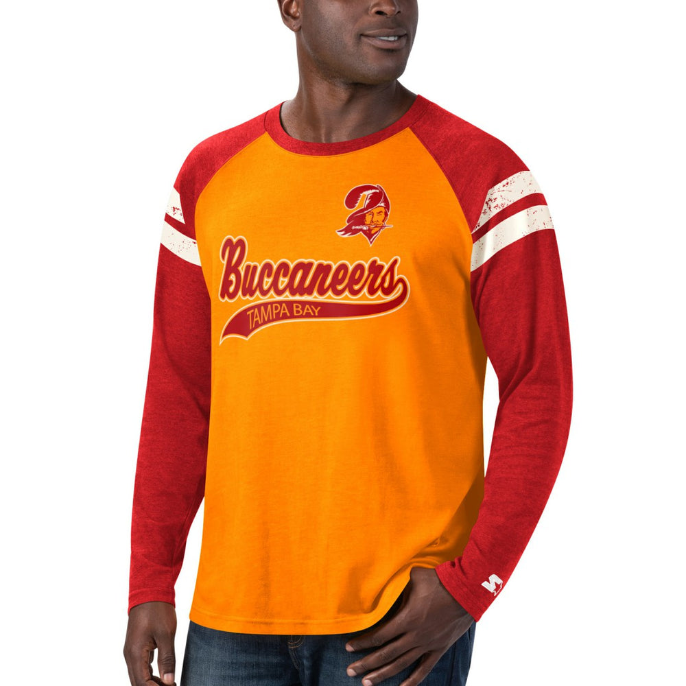 Tampa Bay Buccaneers Starter Throwback League Raglan Long Sleeve Tri-Blend T-Shirt - Orange/Red - NFL