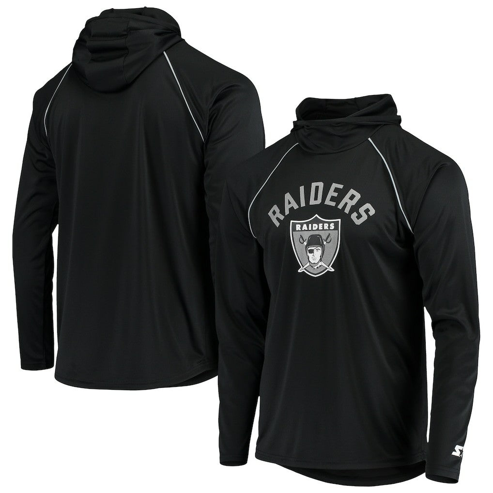 Las Vegas Raiders Starter Throwback Raglan Hoodie Long Sleeve T-Shirt - Black - NFL