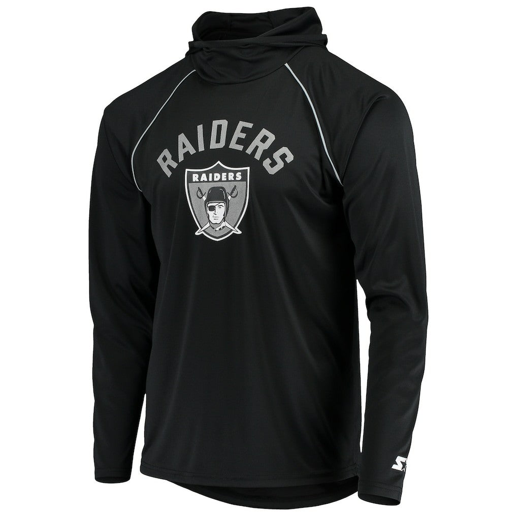 Las Vegas Raiders Starter Throwback Raglan Hoodie Long Sleeve T-Shirt - Black - NFL