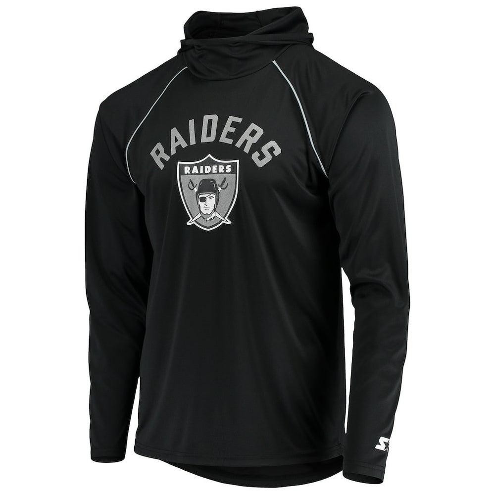 Las Vegas Raiders Starter Throwback Raglan Hoodie Long Sleeve T-Shirt - Black - NFL