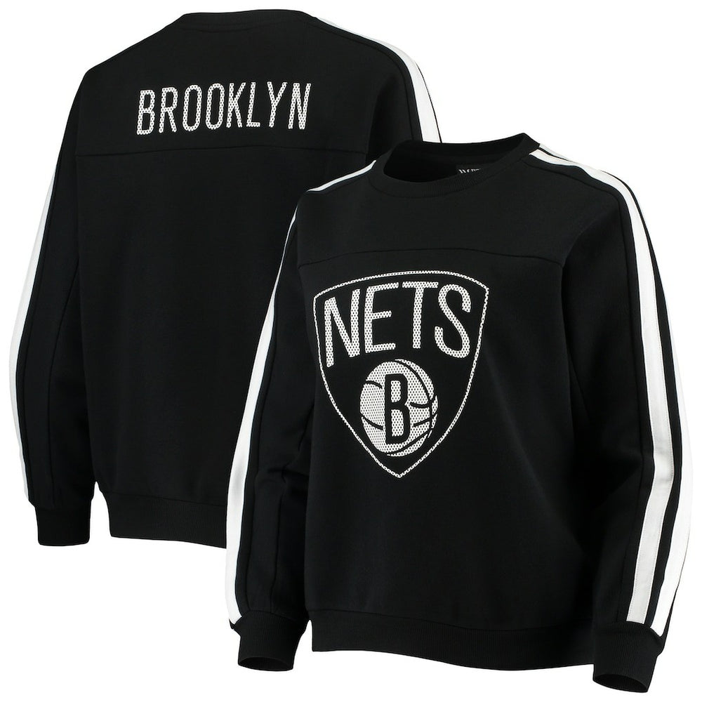 Brooklyn Nets The Wild Collective Women's Perforated Logo Pullover Sweatshirt Black