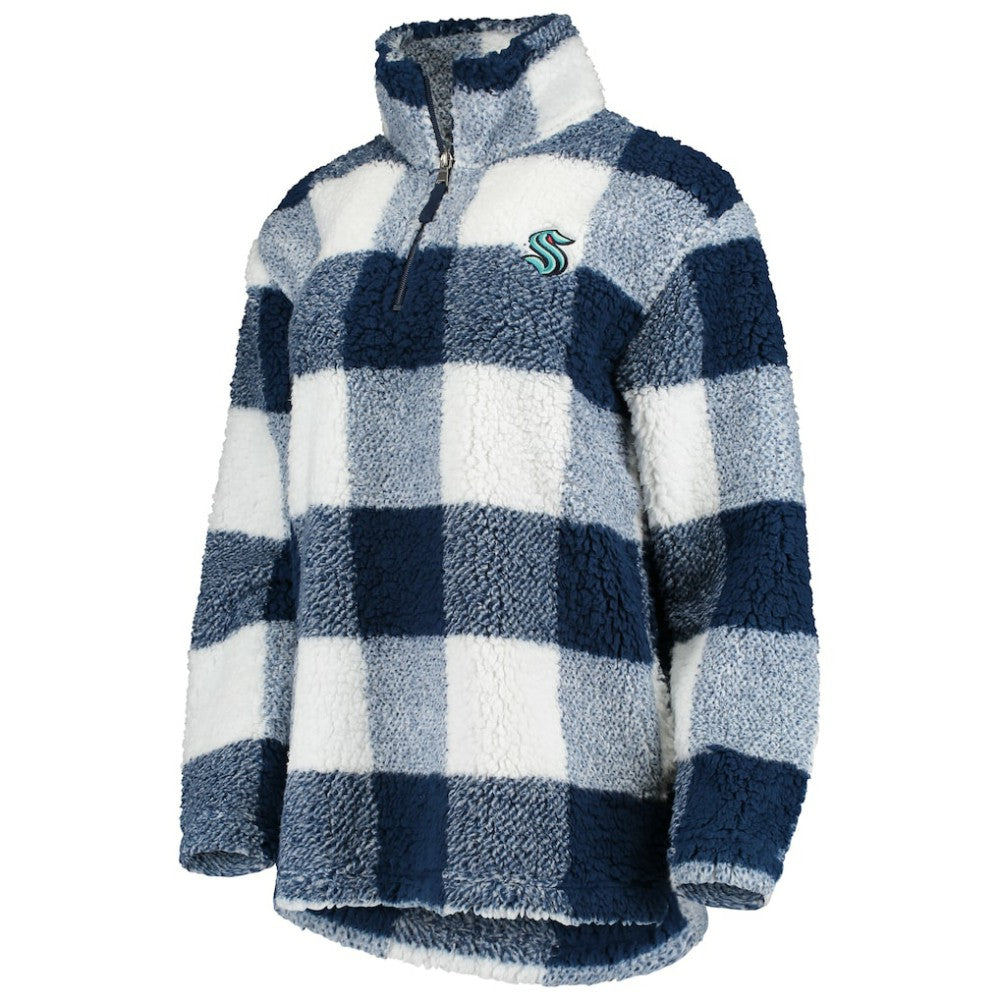 Seattle Kraken G-III 4Her by Carl Banks Women's Plaid Sherpa Quarter-Zip Jacket - Deep Sea Blue/White | NHL near me