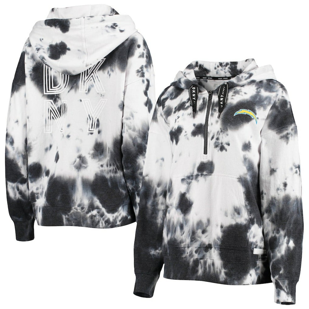 Los Angeles Chargers DKNY Sport Women's Dakota Oversized Tie-Dye Half-Zip Hoodie - White/Black - NFL
