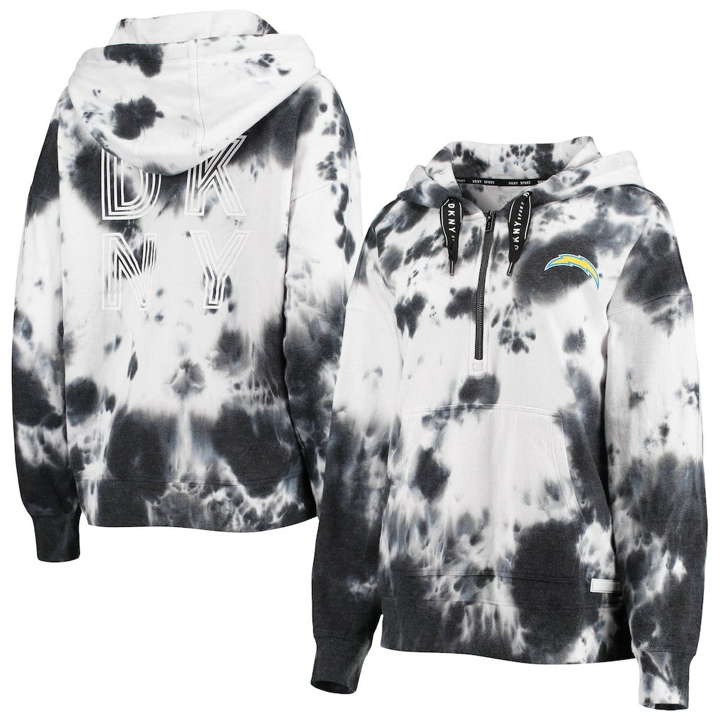 Los Angeles Chargers DKNY Sport Women's Dakota Oversized Tie-Dye Half-Zip Hoodie - White/Black - NFL