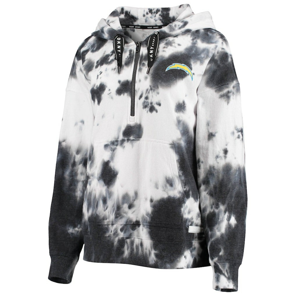 Los Angeles Chargers DKNY Sport Women's Dakota Oversized Tie-Dye Half-Zip Hoodie - White/Black - NFL