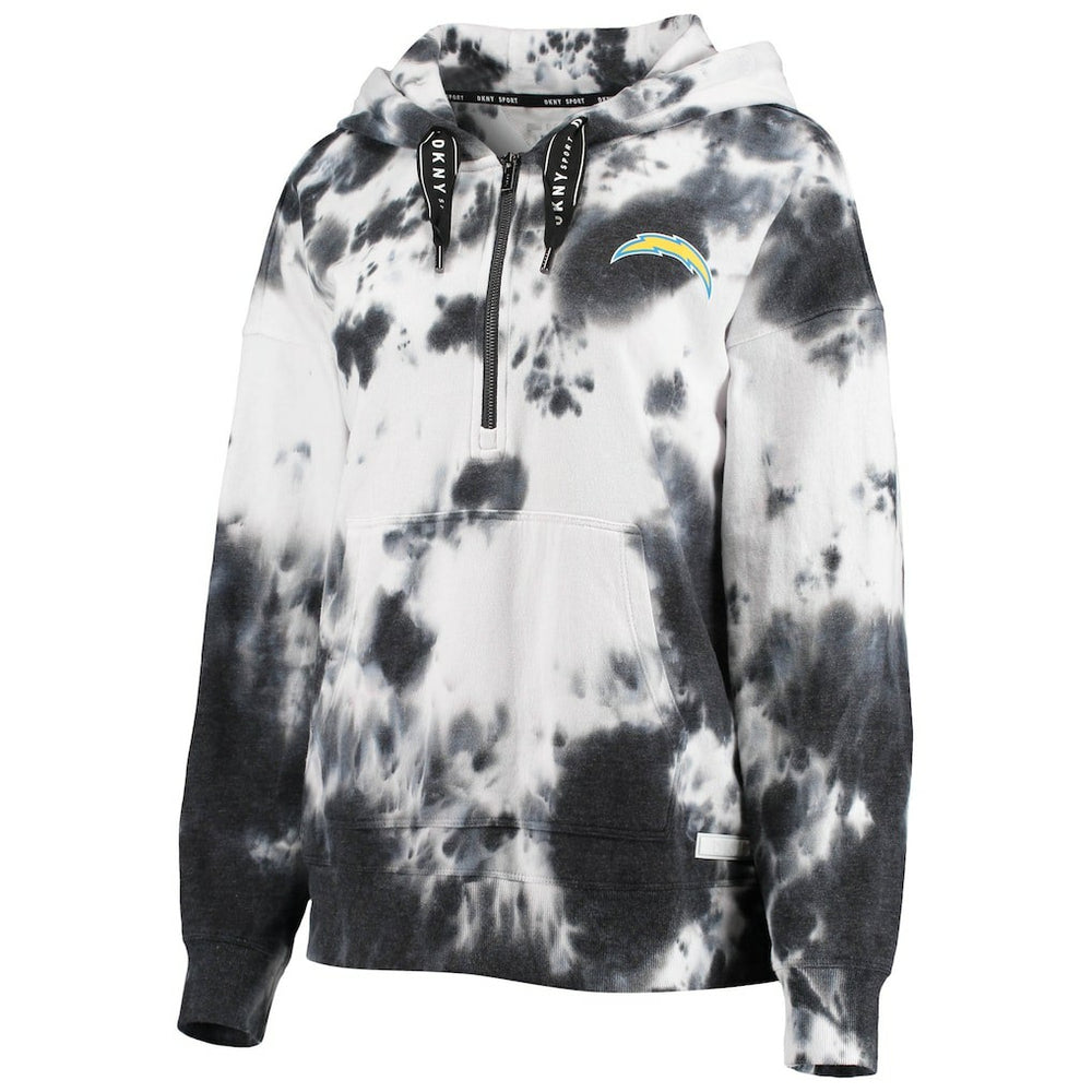 Los Angeles Chargers DKNY Sport Women's Dakota Oversized Tie-Dye Half-Zip Hoodie - White/Black - NFL