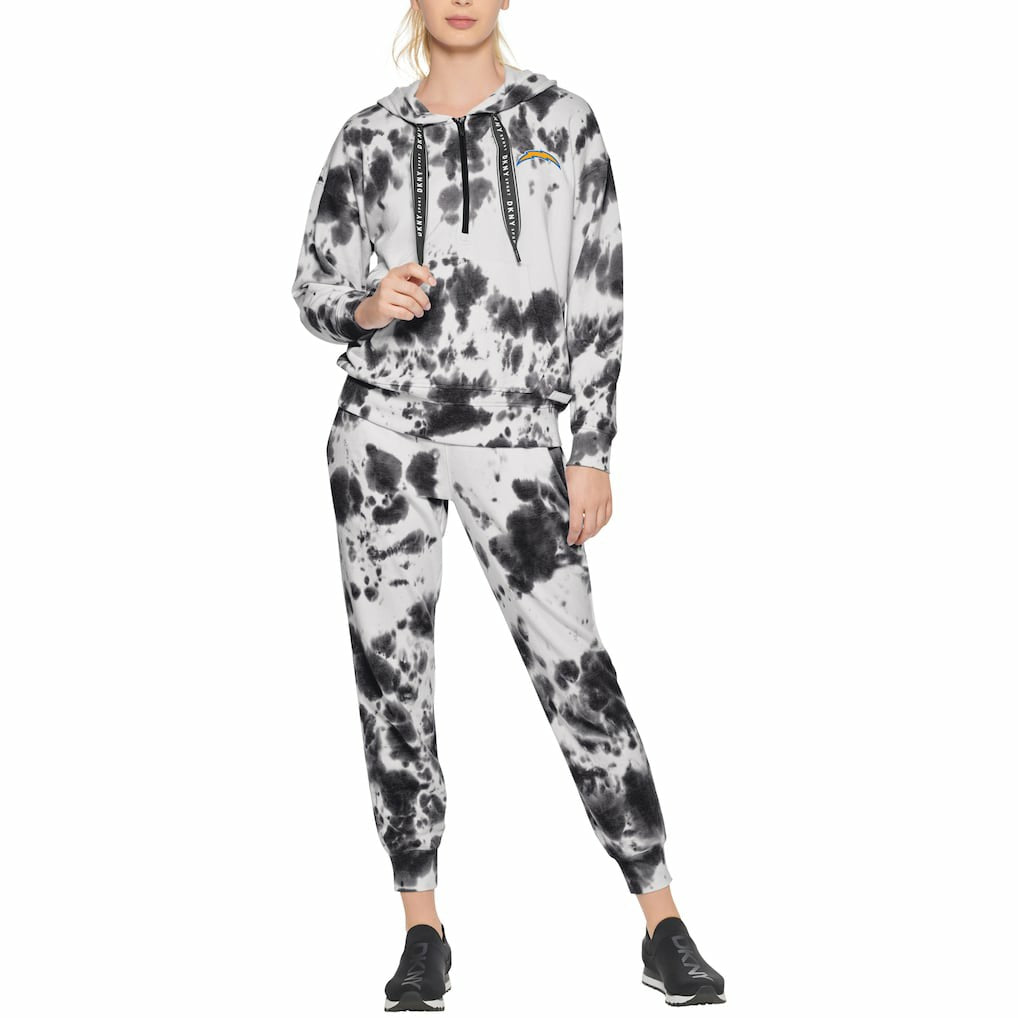 Los Angeles Chargers DKNY Sport Women's Dakota Oversized Tie-Dye Half-Zip Hoodie - White/Black - NFL