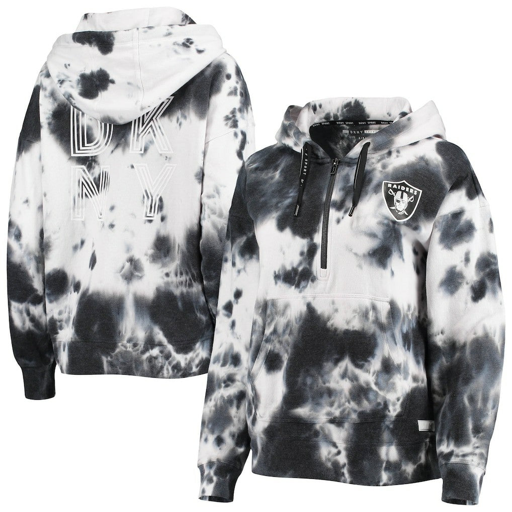 Las Vegas Raiders DKNY Sport Women's Dakota Oversized Tie-Dye Half-Zip Hoodie - White/Black - NFL