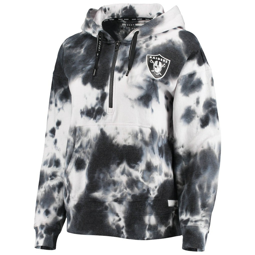 Las Vegas Raiders DKNY Sport Women's Dakota Oversized Tie-Dye Half-Zip Hoodie - White/Black - NFL