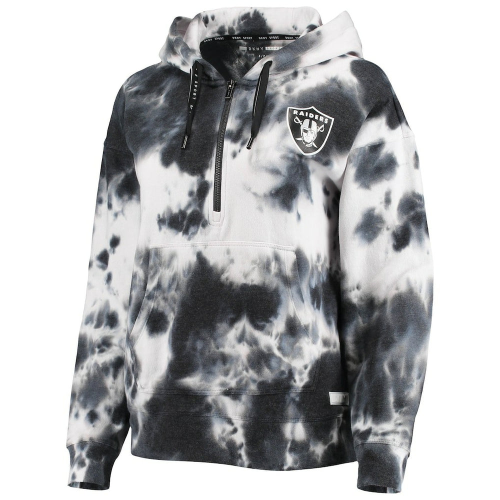Las Vegas Raiders DKNY Sport Women's Dakota Oversized Tie-Dye Half-Zip Hoodie - White/Black - NFL