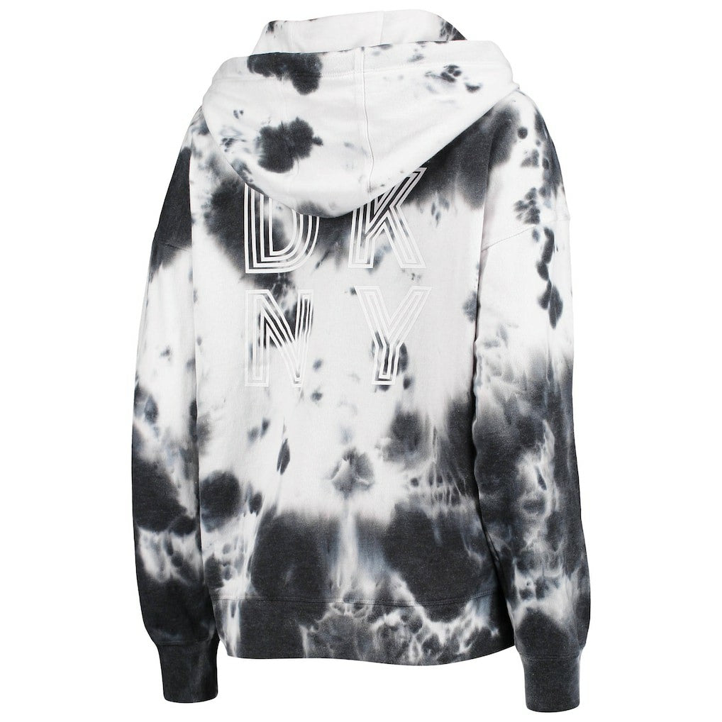 Las Vegas Raiders DKNY Sport Women's Dakota Oversized Tie-Dye Half-Zip Hoodie - White/Black - NFL