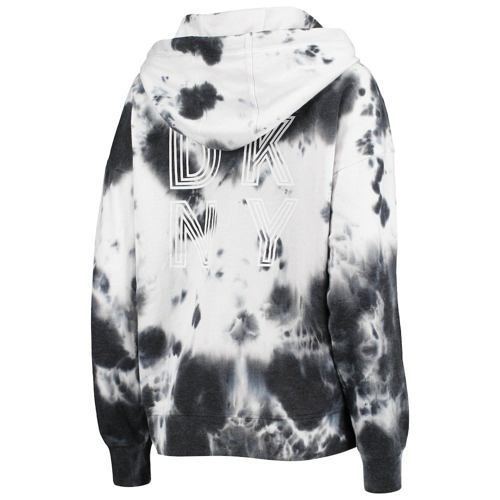 Las Vegas Raiders DKNY Sport Women's Dakota Oversized Tie-Dye Half-Zip Hoodie - White/Black - NFL