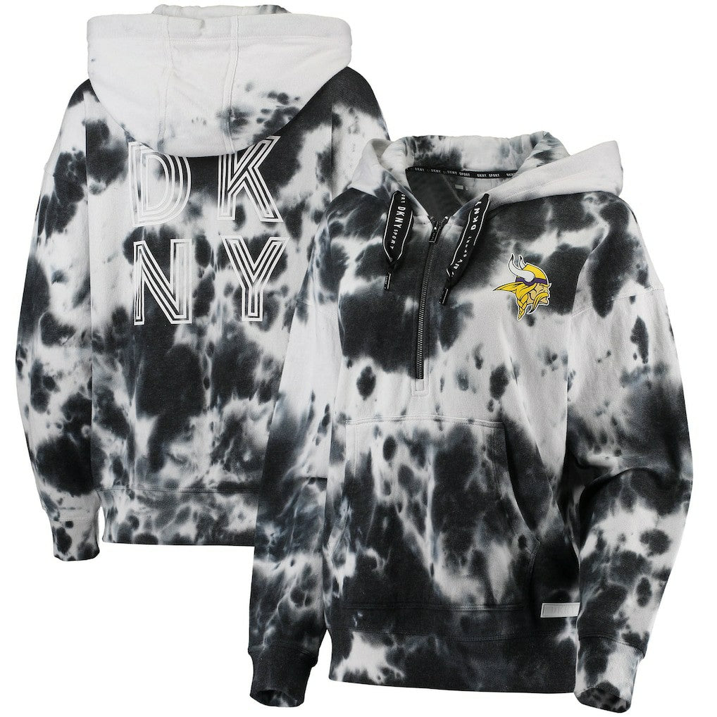 Minnesota Vikings DKNY Sport Women's Dakota Oversized Tie-Dye Half-Zip Hoodie - White/Black - NFL