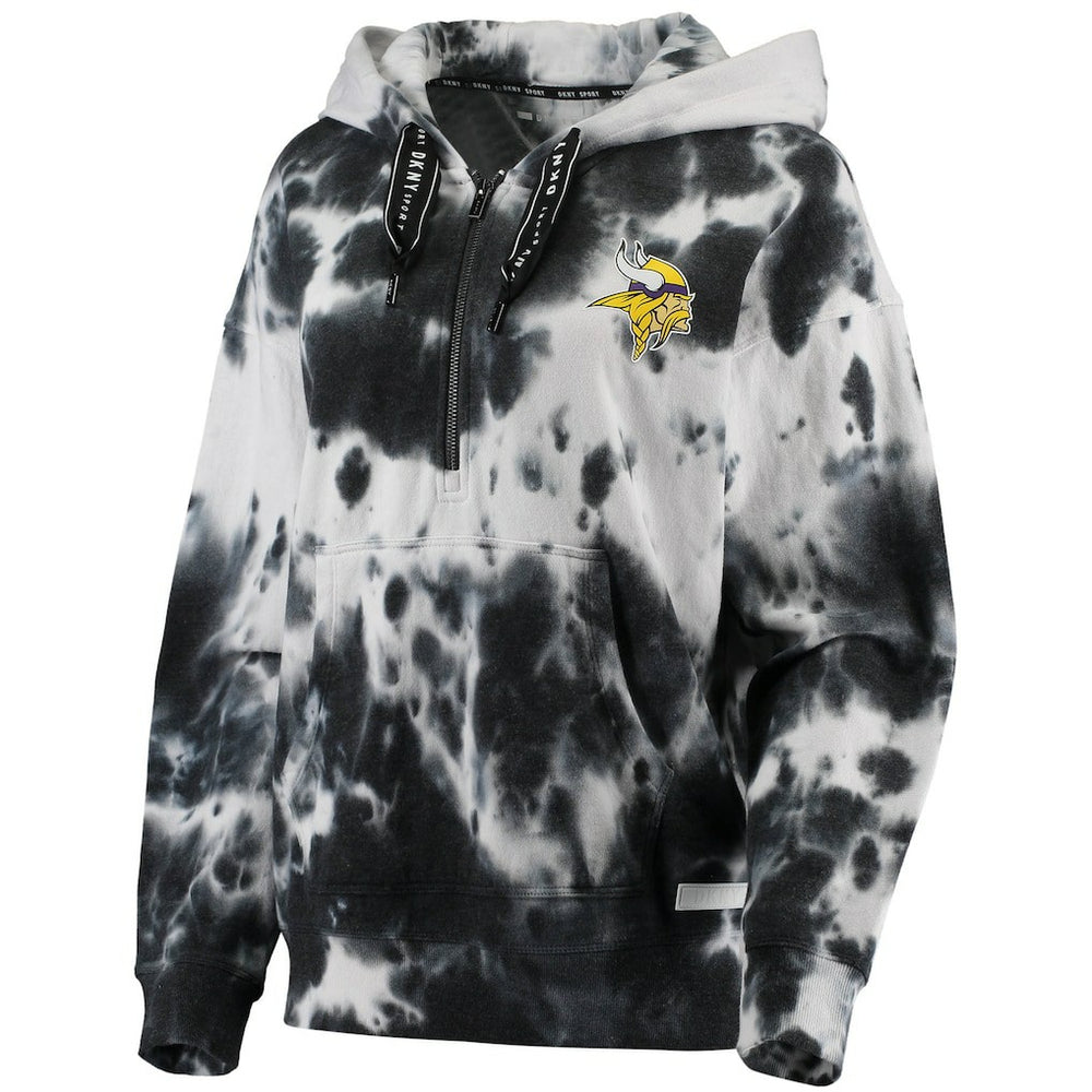 Minnesota Vikings DKNY Sport Women's Dakota Oversized Tie-Dye Half-Zip Hoodie - White/Black - NFL