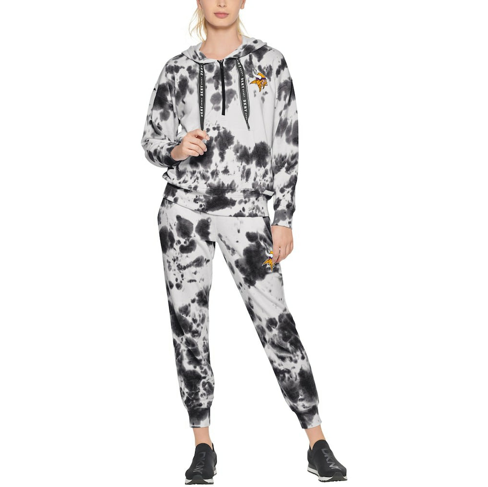 Minnesota Vikings DKNY Sport Women's Dakota Oversized Tie-Dye Half-Zip Hoodie - White/Black - NFL