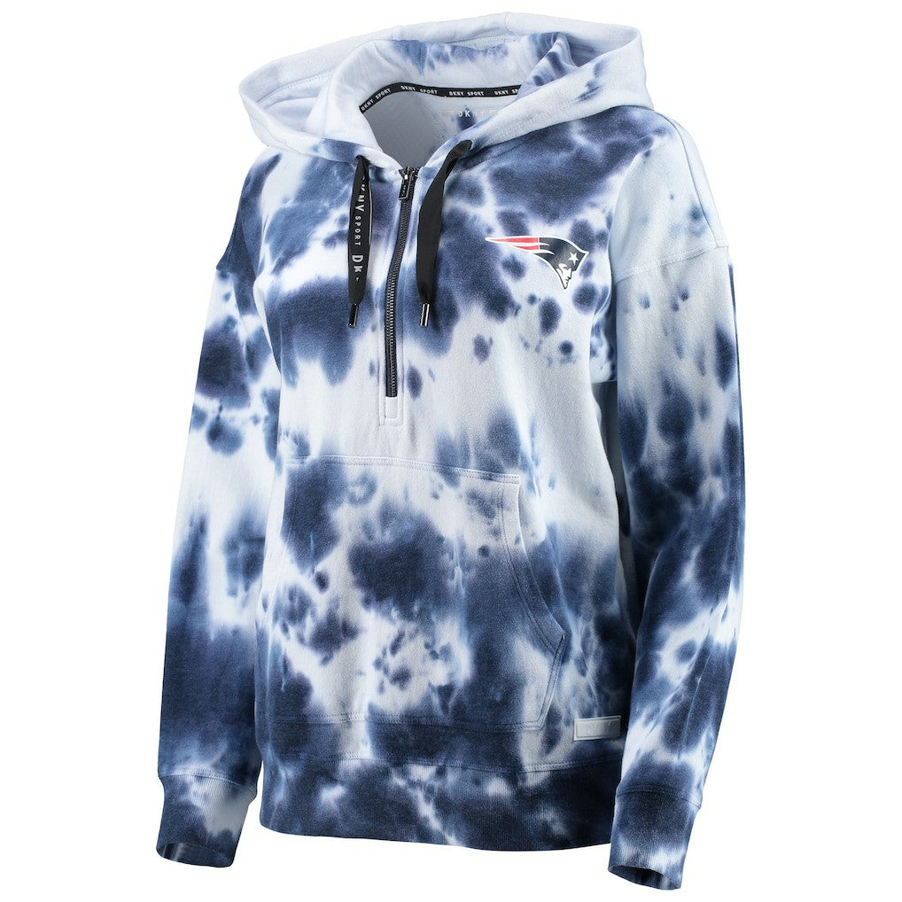 New England Patriots DKNY Sport Women's Dakota Oversized Tie-Dye Half-Zip Hoodie - White/Navy - NFL