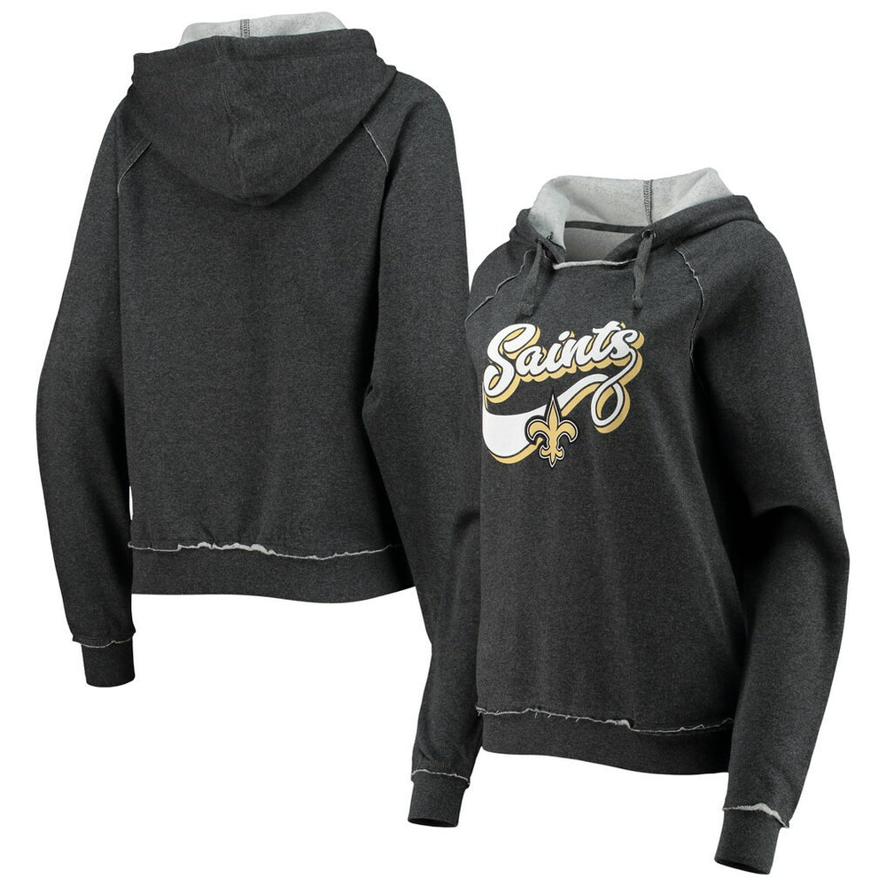 New Orleans Saints New Era Women's Script Fleece Raglan Pullover Hoodie - Charcoal - NFL