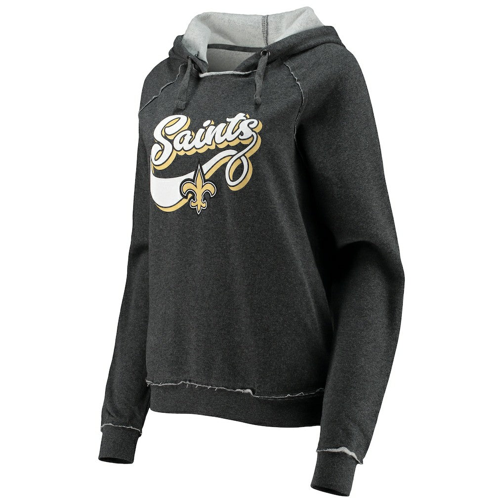 New Orleans Saints New Era Women's Script Fleece Raglan Pullover Hoodie - Charcoal - NFL