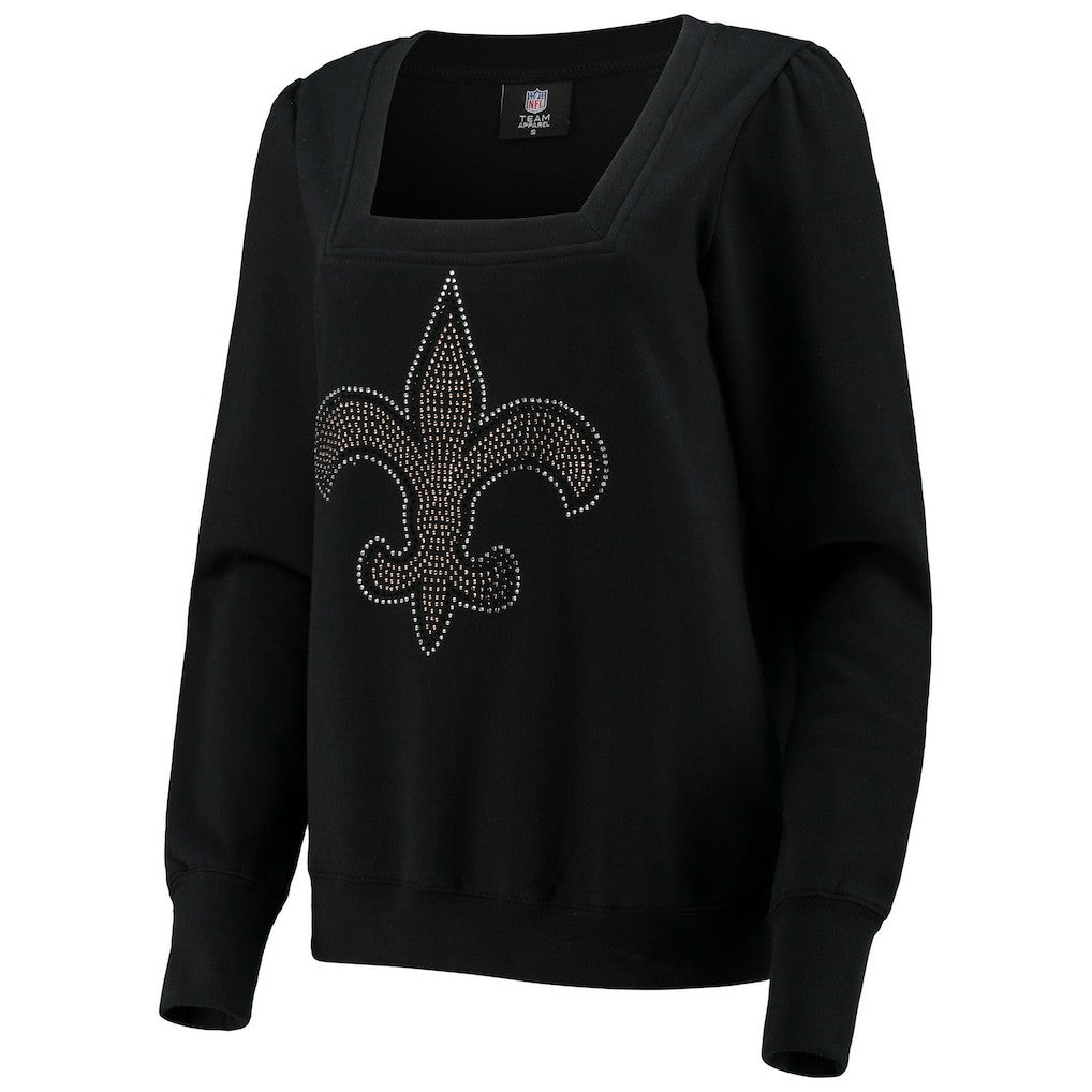 New Orleans Saints Cuce Women's Winners Square Neck Pullover Sweatshirt - Black - NFL