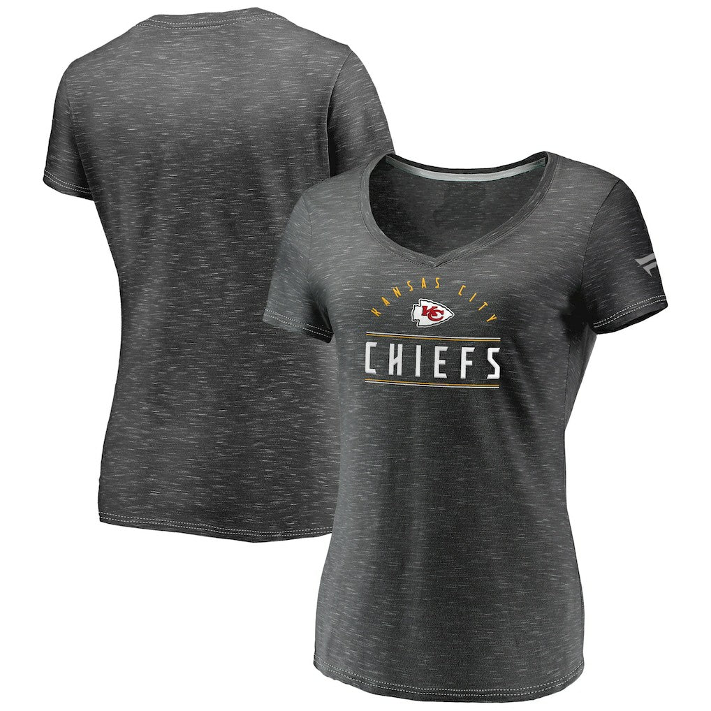 Kansas City Chiefs Women's League Leader Space Dye V-Neck T-Shirt - Charcoal - Fanatics