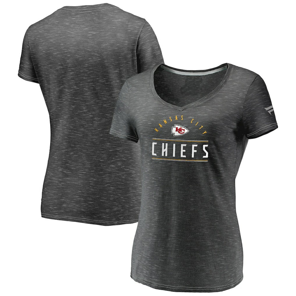 Kansas City Chiefs Women's League Leader Space Dye V-Neck T-Shirt - Charcoal - Fanatics