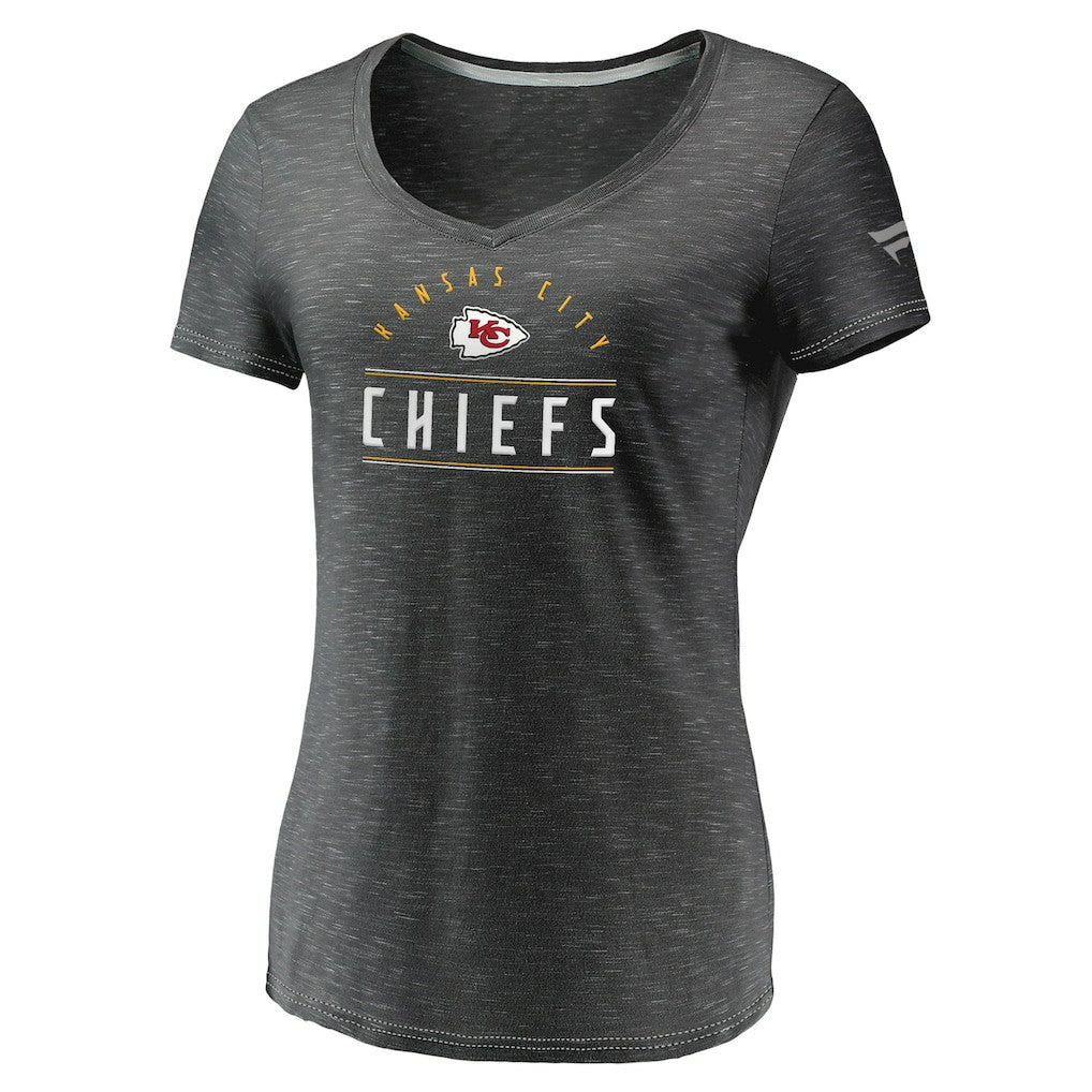 Kansas City Chiefs Women's League Leader Space Dye V-Neck T-Shirt - Charcoal - Fanatics
