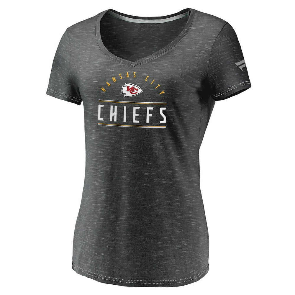 Kansas City Chiefs Women's League Leader Space Dye V-Neck T-Shirt - Charcoal - Fanatics
