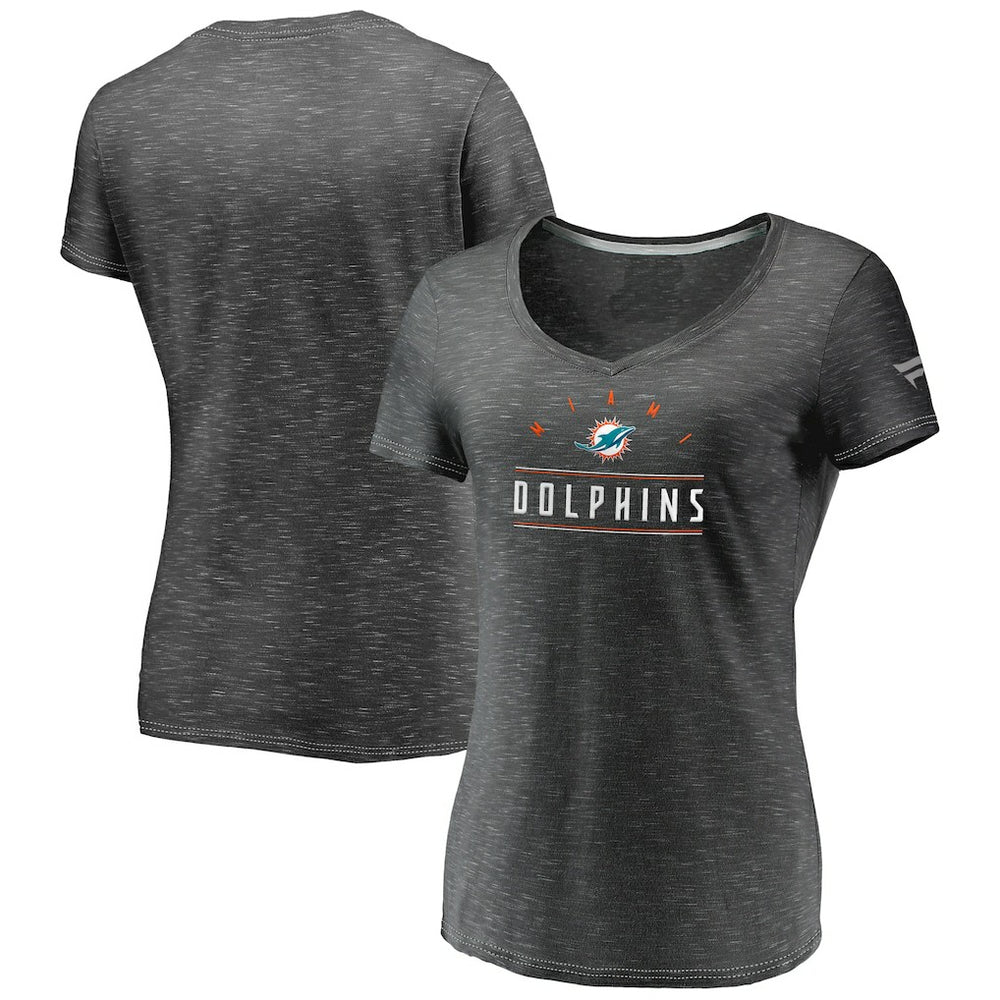 Miami Dolphins Women's League Leader Space Dye V-Neck T-Shirt - Charcoal - Fanatics