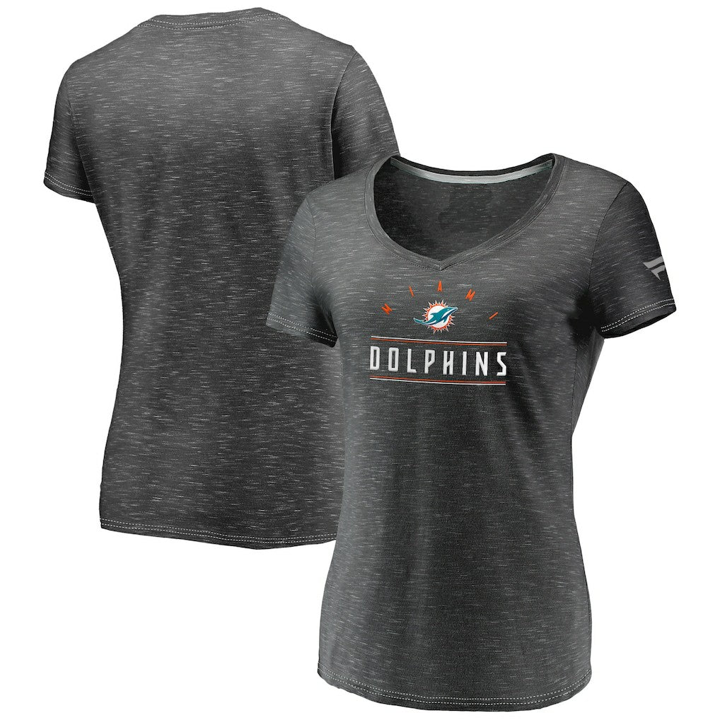 Miami Dolphins Women's League Leader Space Dye V-Neck T-Shirt - Charcoal - Fanatics