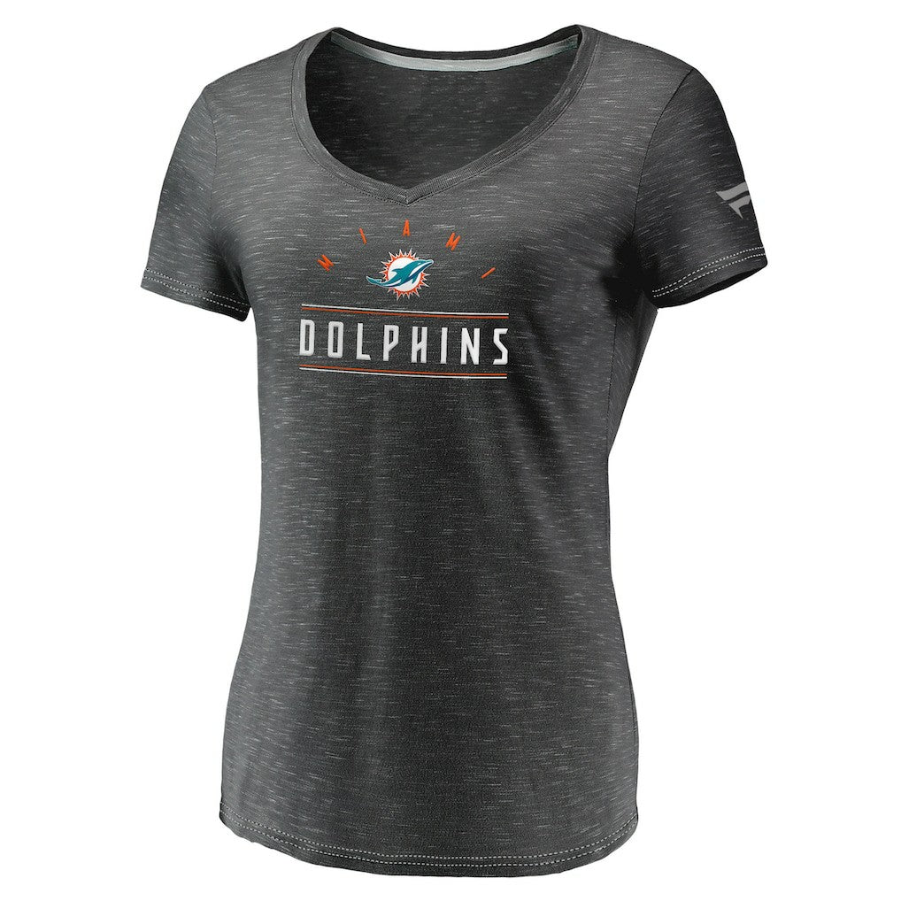 Miami Dolphins Women's League Leader Space Dye V-Neck T-Shirt - Charcoal - Fanatics