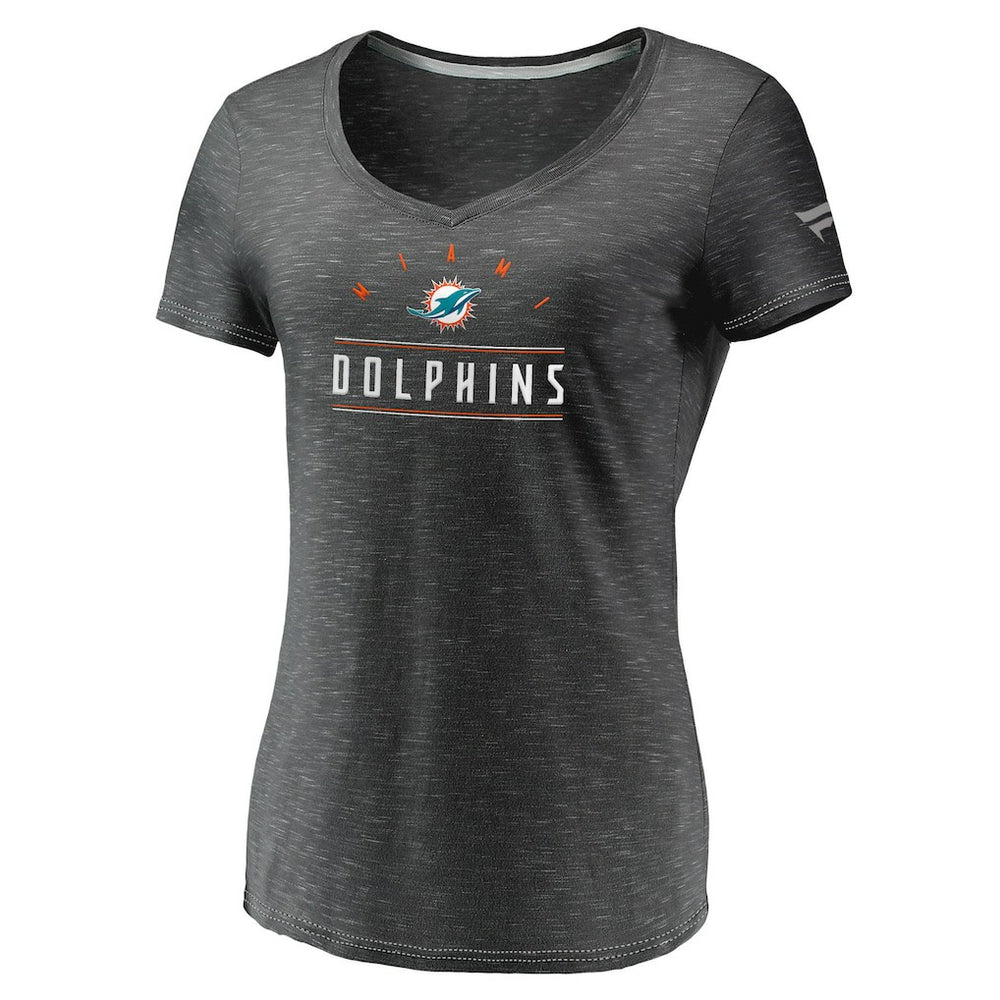 Miami Dolphins Women's League Leader Space Dye V-Neck T-Shirt - Charcoal - Fanatics