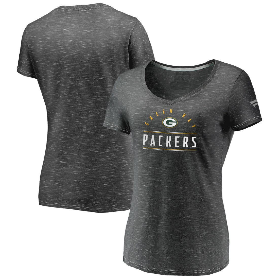Green Bay Packers Women's League Leader Space Dye V-Neck T-Shirt - Charcoal - Fanatics