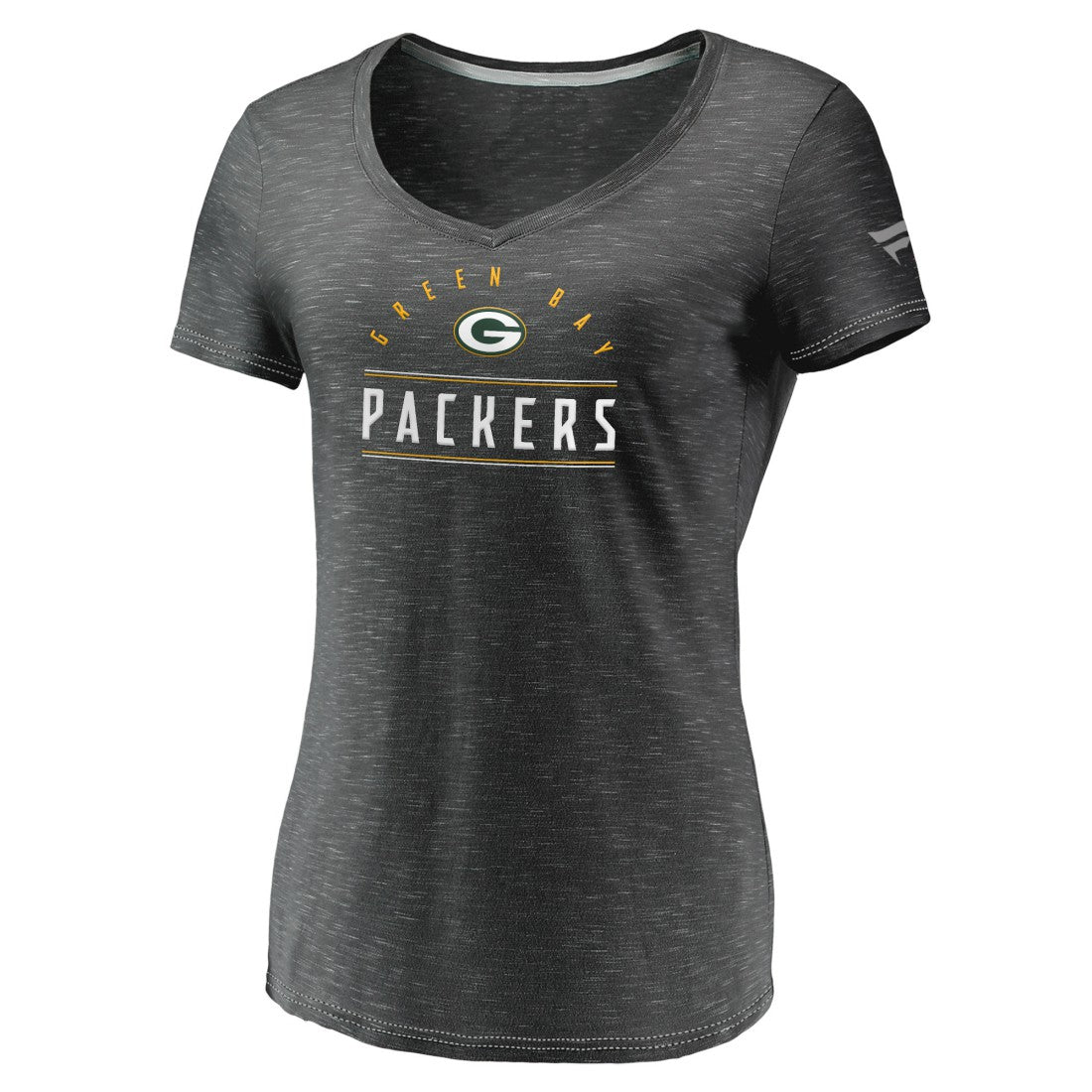 Green Bay Packers Women's League Leader Space Dye V-Neck T-Shirt - Charcoal - Fanatics