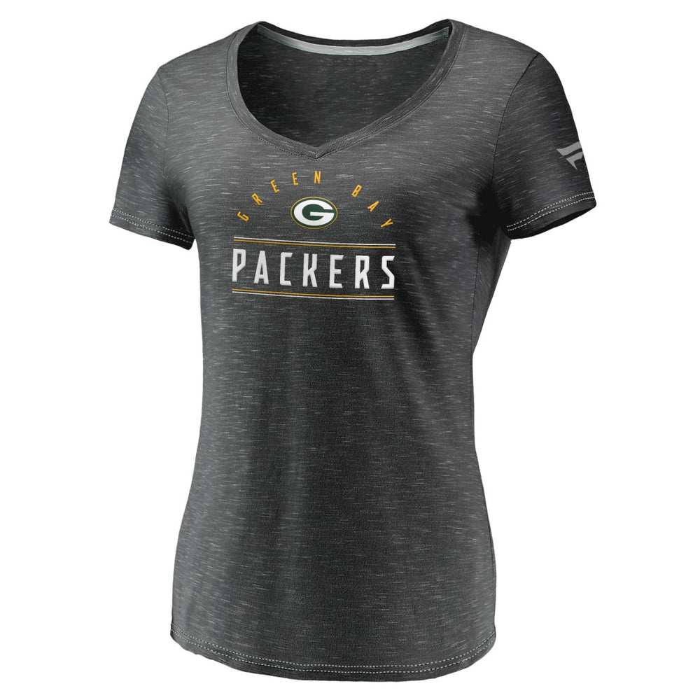 Green Bay Packers Women's League Leader Space Dye V-Neck T-Shirt - Charcoal - Fanatics