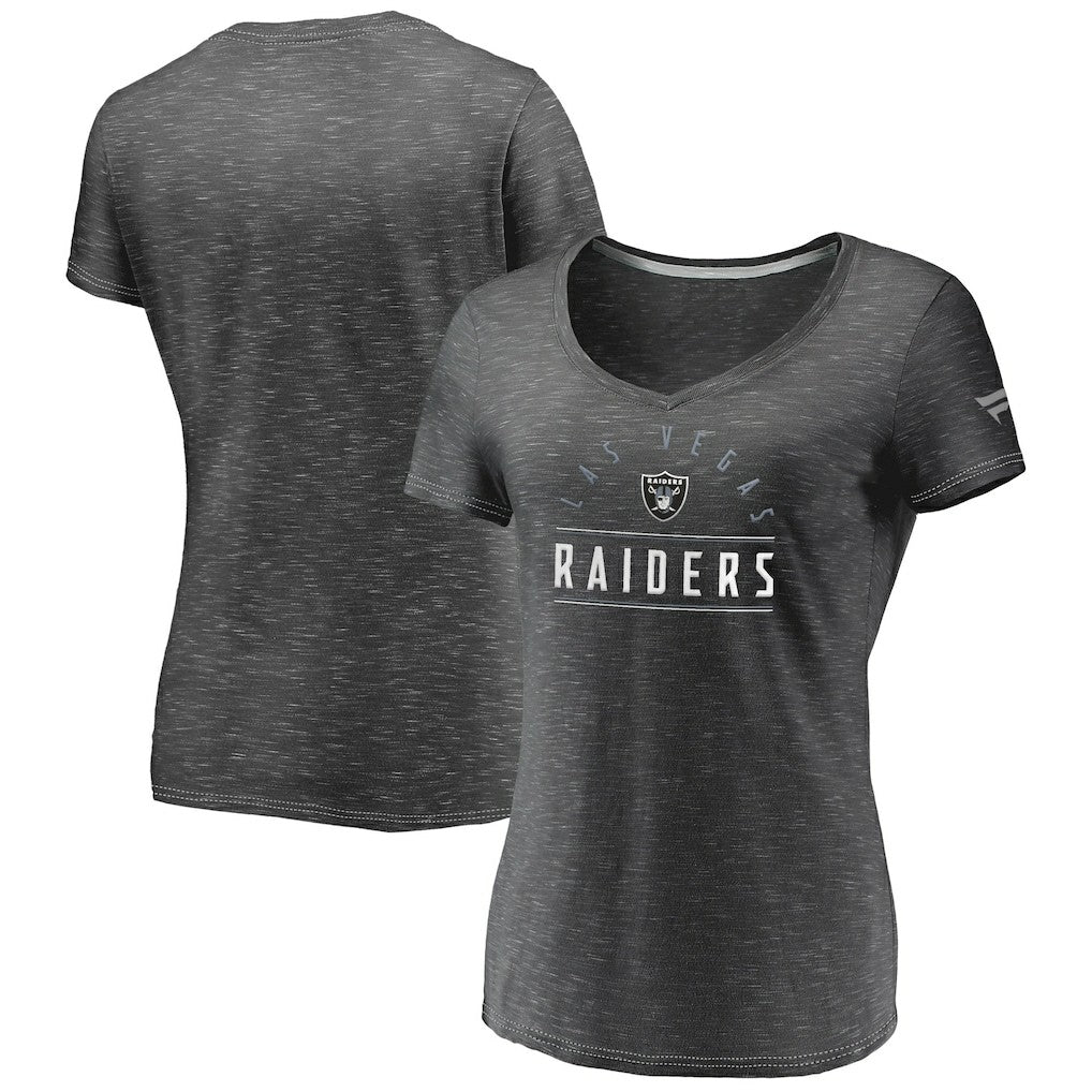 Las Vegas Raiders Women's League Leader Space Dye V-Neck T-Shirt - Charcoal - Fanatics
