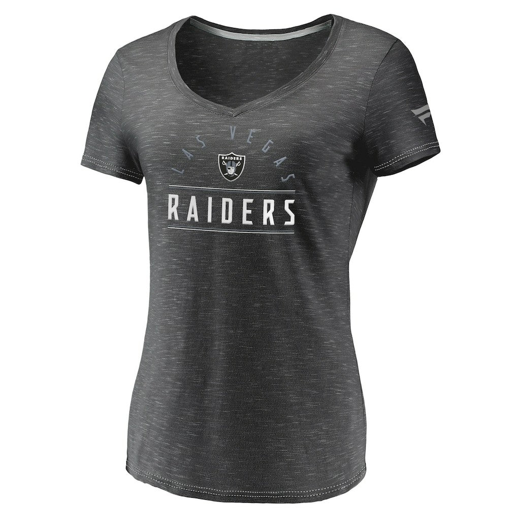 Las Vegas Raiders Women's League Leader Space Dye V-Neck T-Shirt - Charcoal - Fanatics